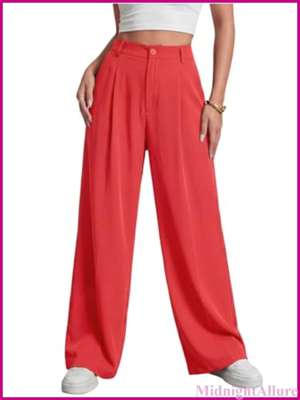 Wide Leg High Waist Work Dress Pants Elastic Waist Business Trousers